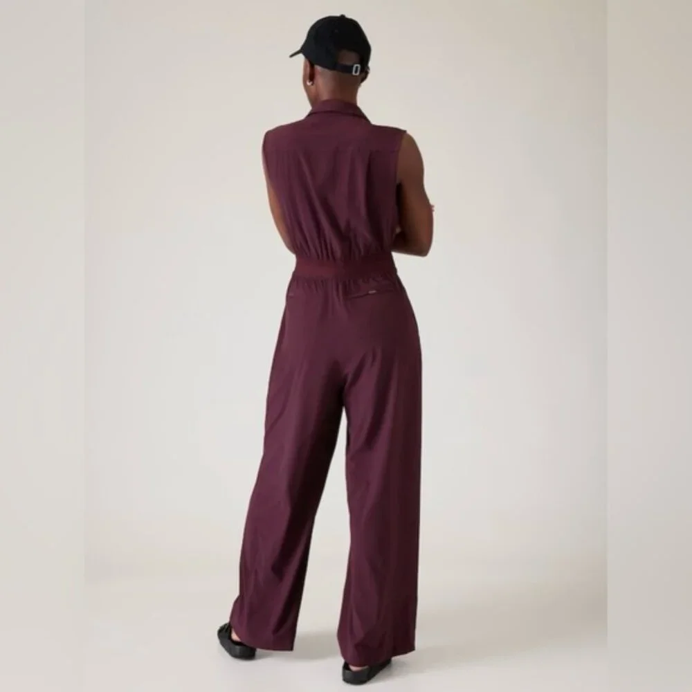 Athleta Brooklyn Heights Wide Leg Jumpsuit // Spiced Cabernet - Picture 3 of 11